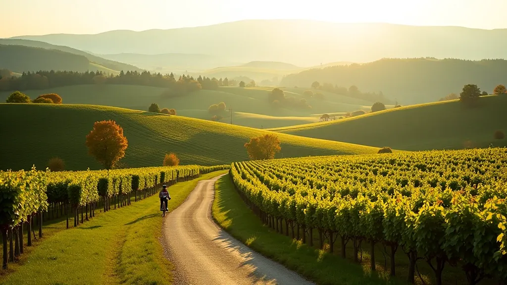 Scenic vineyard landscape with cycling path