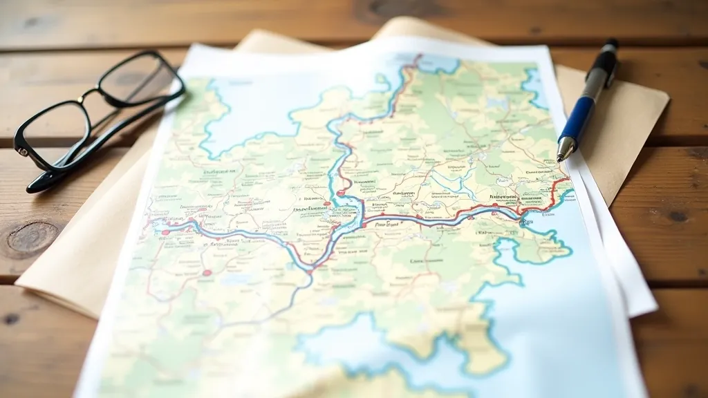 Map view of wine region cycling route with marked winery stops and rest points, professional cartography style