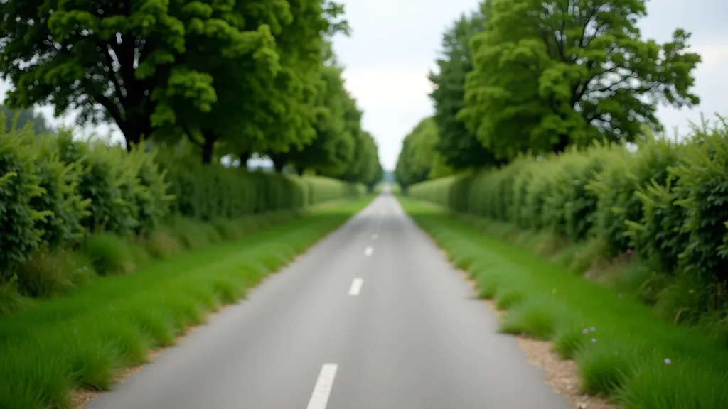 Wide rural road stretching into distance, tree-lined both sides, clear sight lines and gentle curves