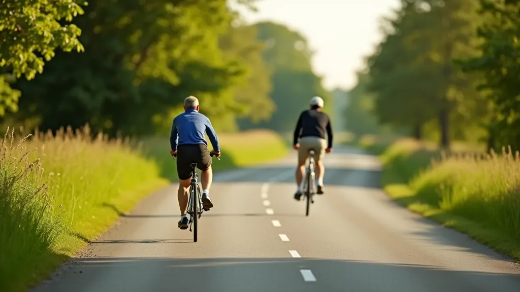 Rural cycling route with quiet country road, clear markings, and safe riding conditions visible